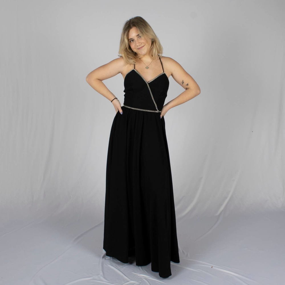 70s Black Rhinestone Prom Dress | XXS-XS | Bust 31" | Vintage size 8 | VTG